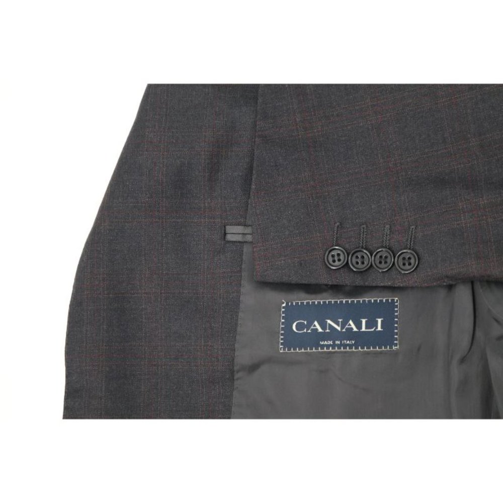 Canali Dark Gray Plaid Sport Coat with Subtle Burgundy Windowpane
